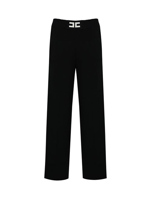 Pantaloni in viscosa con bande lucide Nero/Milk Elisabetta Franchi | KP69S56E2EF3